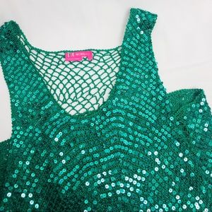 BCBG Mermaid Green Sequined Crocheted Tank LRG